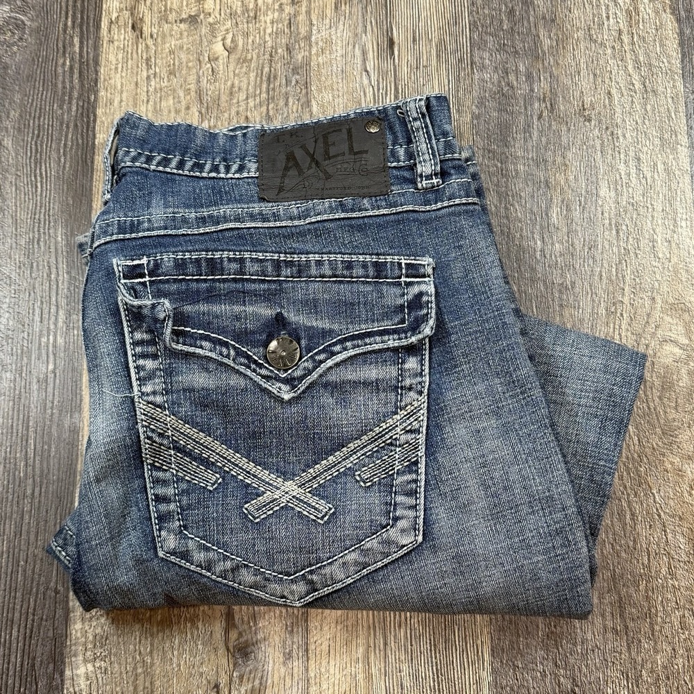 Axel Brand Mens 36x30/36x28 Weston Vintage Bootcut Blue Jeans Flap Pocket Denim‎